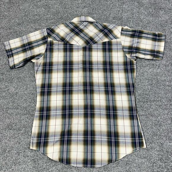 Vintage Ely Cattlemen Mens Shirt Medium Brown Western Snap Plaid - Picture 6 of 7